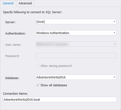 Database Connection Properties window