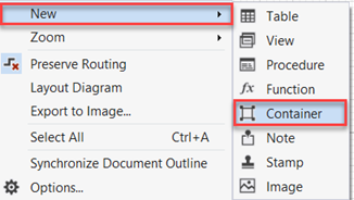 Right-click on the white area and choose “New > Container”