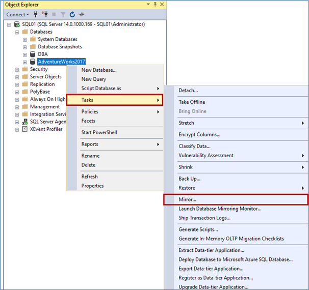 Connect to the SQL01 server and open SQL Server Management Studio