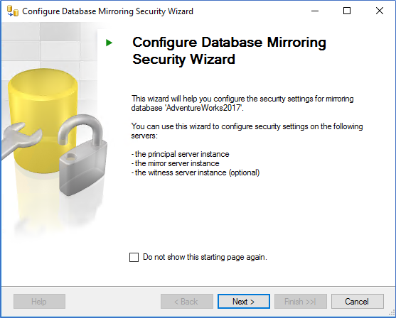 Configure Database Mirroring Security Wizard