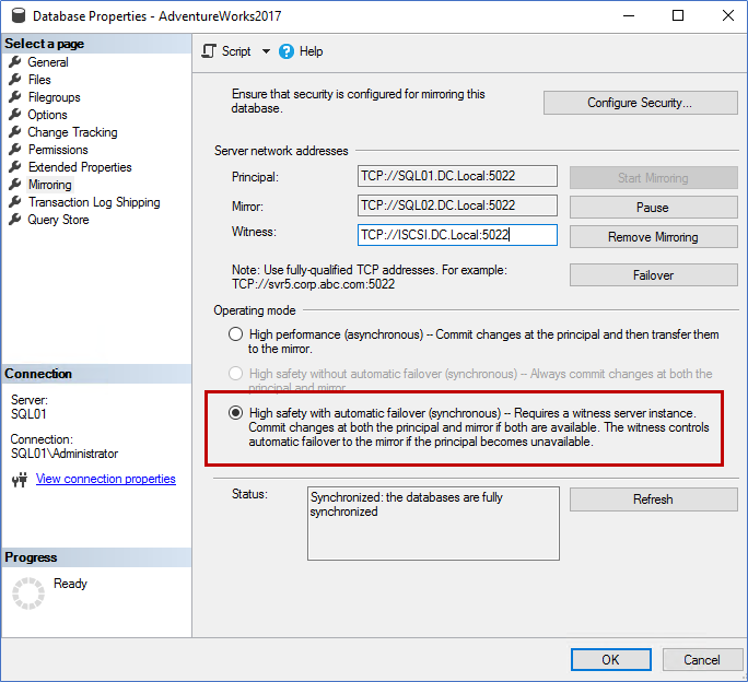 If you’ve configured the entire setup correctly, the database mirroring will start at once.