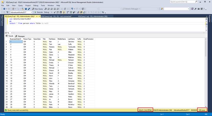 The output of the query to verify that data has been inserted on the principal database