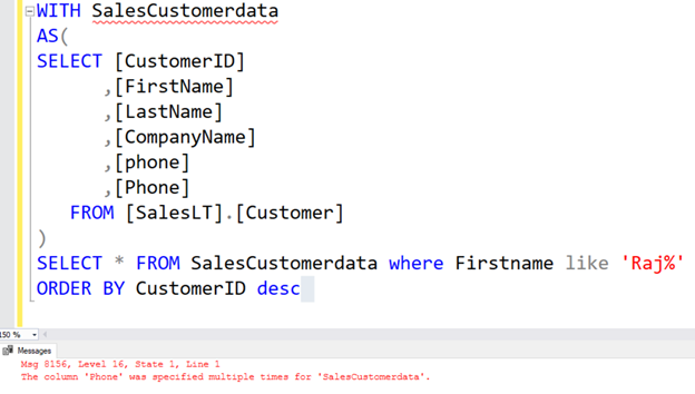 CTE definition specifies the duplicate column [Phone]