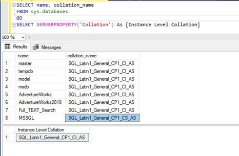 checking the database collation for newly created database