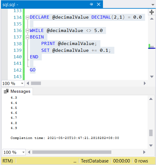 The loop stops using a DECIMAL when the inequality condition is no longer true.