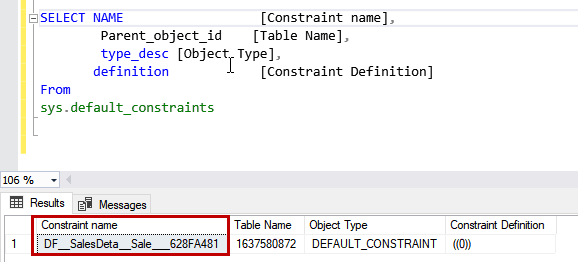 The output of the script to view the constraint name