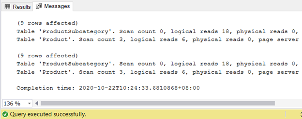 Both queries have the same logical reads for the 2 input tables.