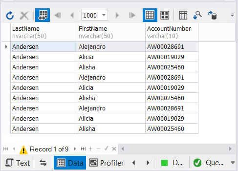 Result set of the SQL UNION ALL example with duplicates included