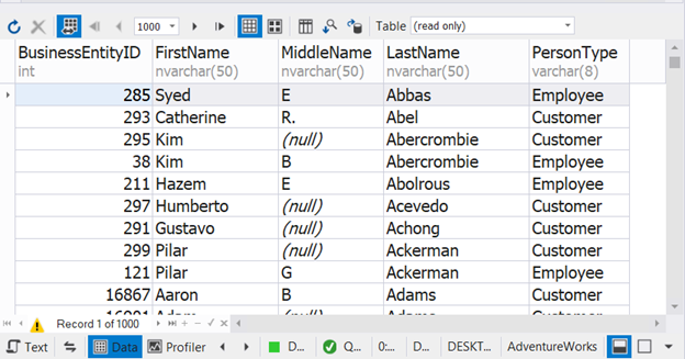 Result set using SQL UNION sorted by Lastname and Firstname