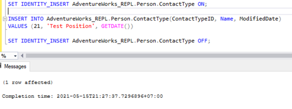 INSERT record successfully into the Person.ContactType table