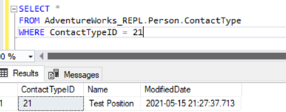 Executing the SELECT on the table shows the newly inserted record