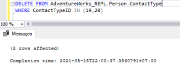Deleting 2 Records from the Person.ContactType Table
