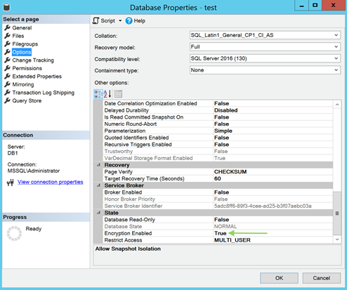 Database Properties - test