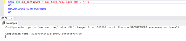 query that allows Replication not to restrict the size of the datatype columns