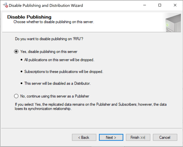  Disable Publishing and Distribution Wizard