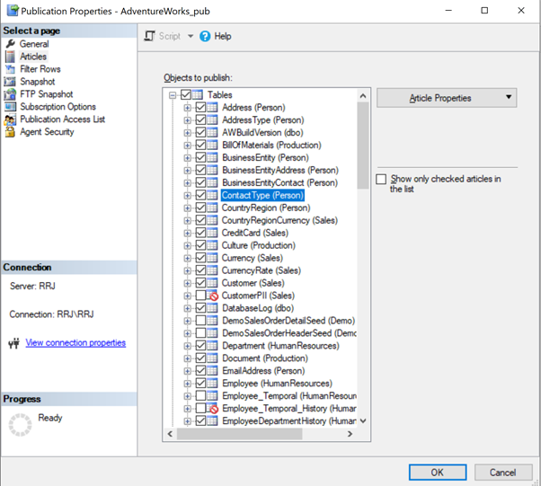 Table Article Properties