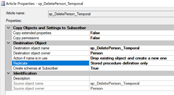 Stored Procedure Article Properties