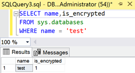 “test” database is encrypted with TDE