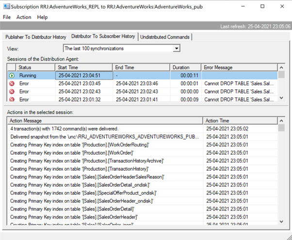 Replication Monitor window