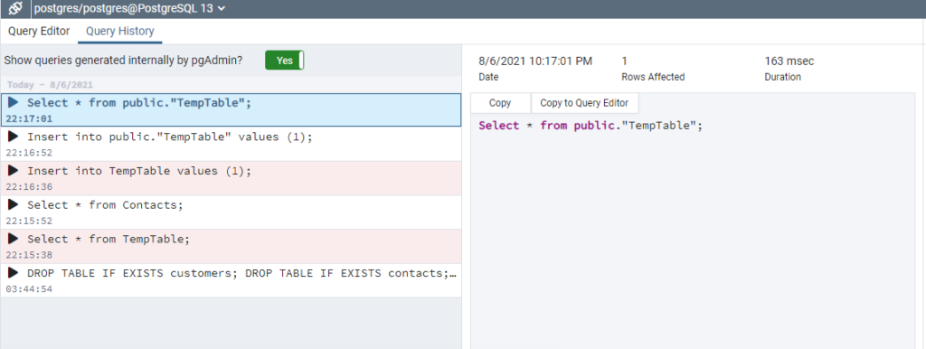 query history in postgres