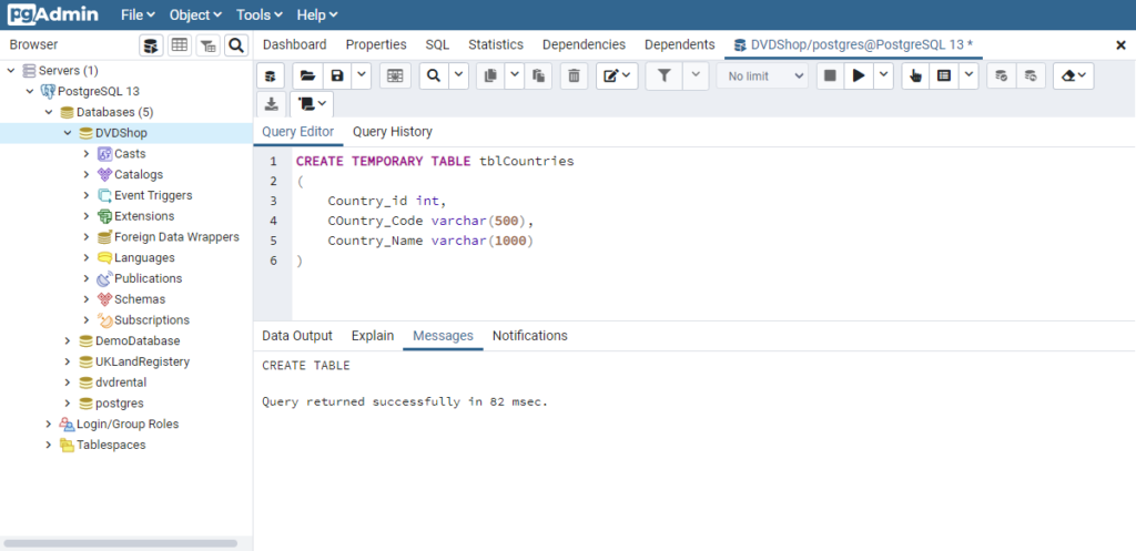 Temporary Tables in PostgreSQL