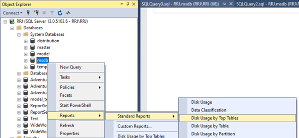 report of tables sorted by Disk Usage