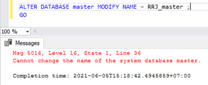 Database Name of System Databases Cannot Be Changed