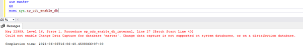 Change Data Capture Feature Cannot Be Enabled on System Databases