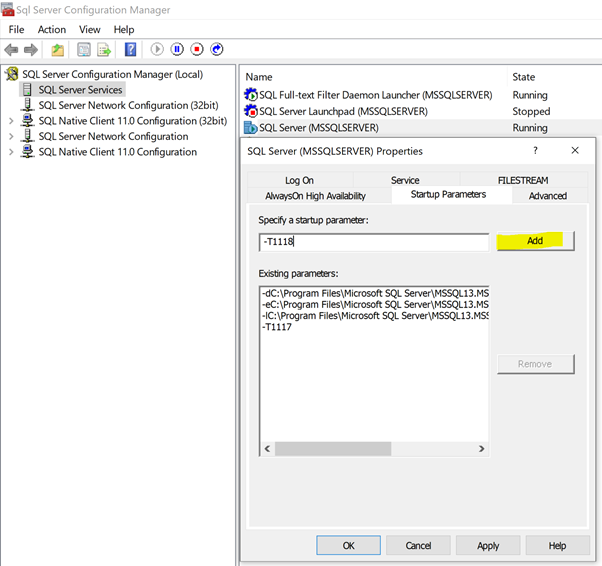 Trace Flags added as Startup parameter