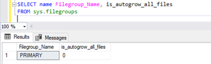 verifying the auto-grow property of the Filegroup