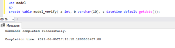 new table in the model database