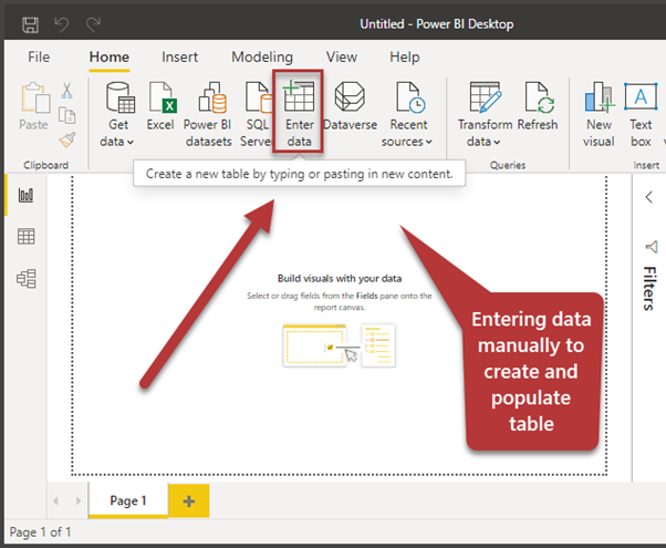 Entering date manually to create and populate table