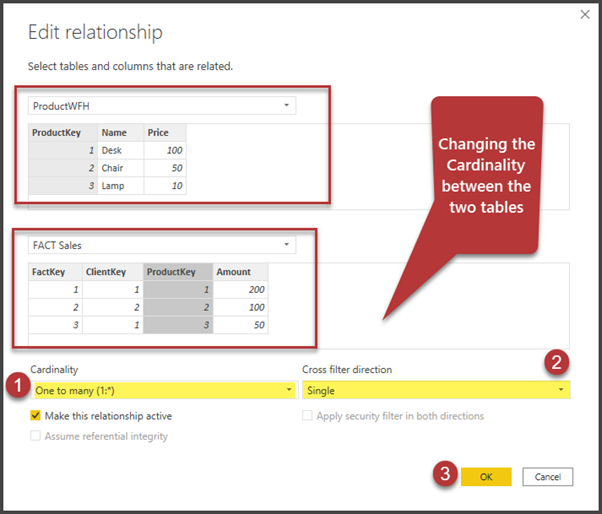 Changing the Cardinality between the two tables