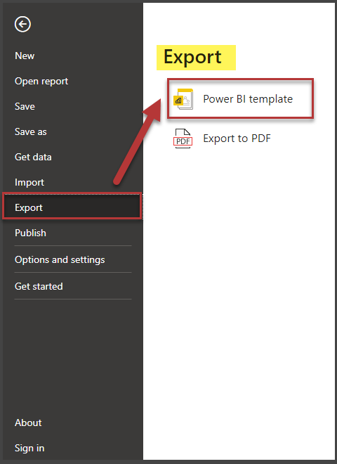 Export the Power BI Report as the Power BI Template