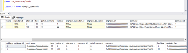 Execution of COMMIT TRANSACTION committed the record into the Publisher database