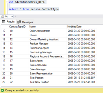 new record for INSERT on Person.ContactType table was visible in the MSRepl_cmds table