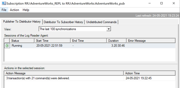 3 transactions with 21 commands were delivered 