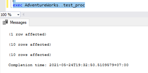 execution of stored procedure updated 21 records