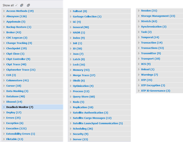 1500+ events are available in the dbForge Events Profiler and they are grouped under categories