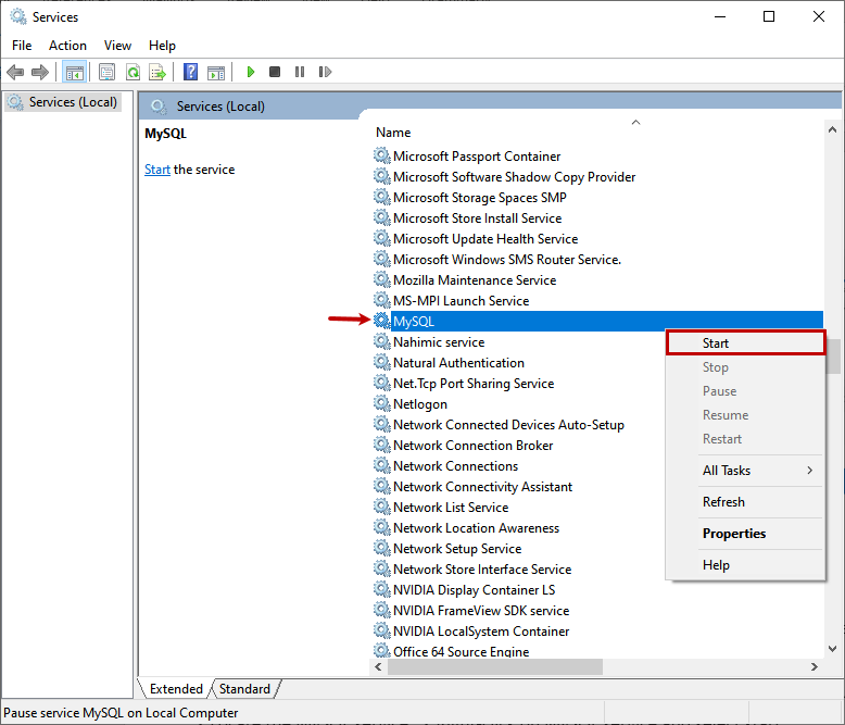 Restart the MySQL Service