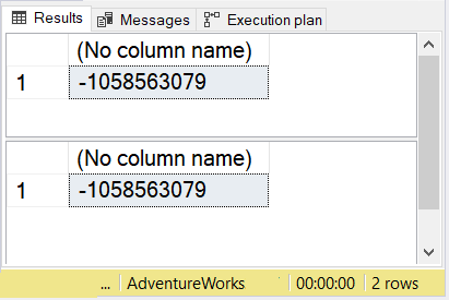 Checksum of the original and the copy of the Products table. The checksums are the same