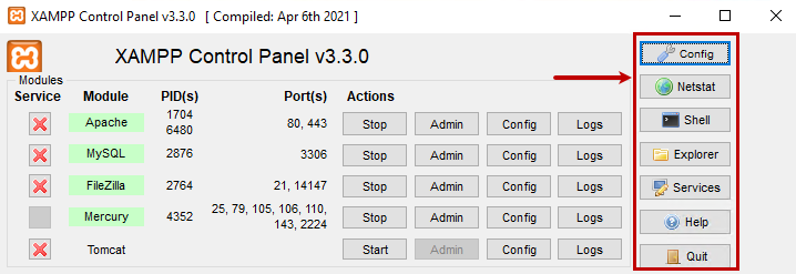 XAMPP control panel