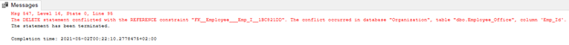 error which occurs because Employee_Office contains a record where the Emp_Id foreign key column contains 3 records.