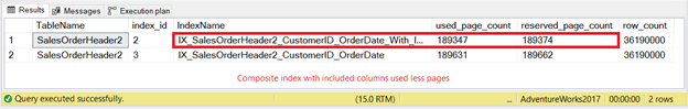 Page information of the 2 indexes in our second test