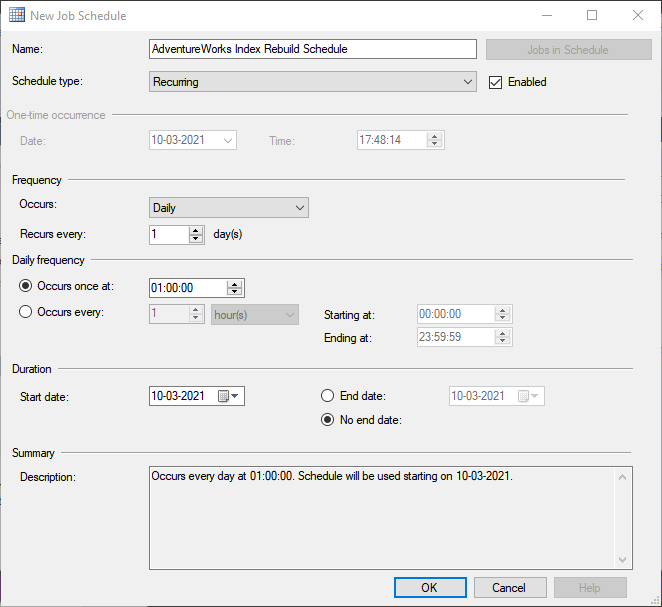 The New Job Schedule window will open. Let’s configure the following settings