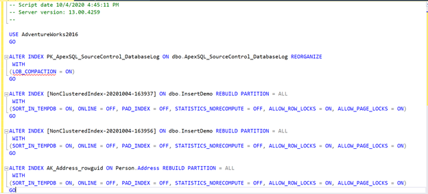 The index fragmentation fix in our scenario