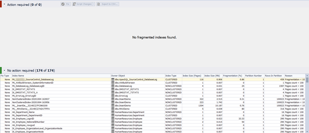 If you run the previous script or click on the Fix option, and then Reanalyze the result, you see that the fragmentation issue is fixed directly