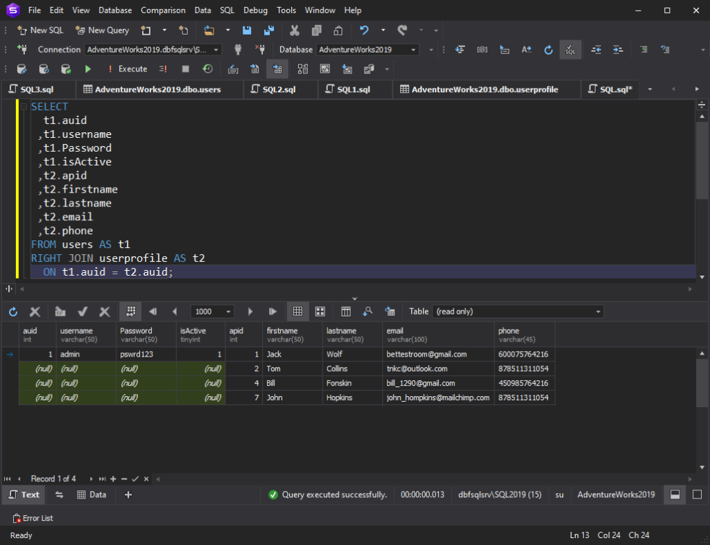 syntax of the SQL RIGHT JOIN clause