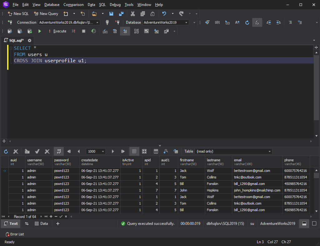 syntax of the SQL CROSS JOIN