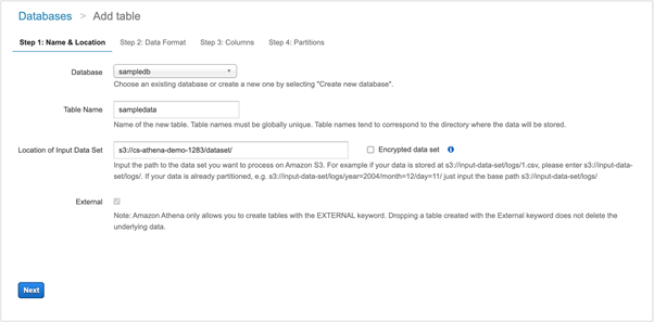 Provide S3 bucket details in Amazon Athena